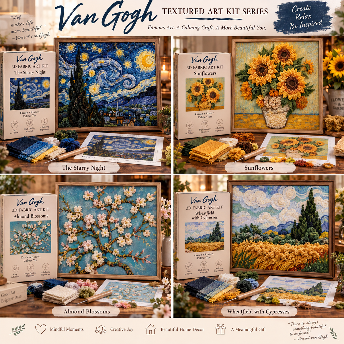 🎨 Van Gogh 3D Fabric Art Kit | Create Your Own Textured Masterpiece