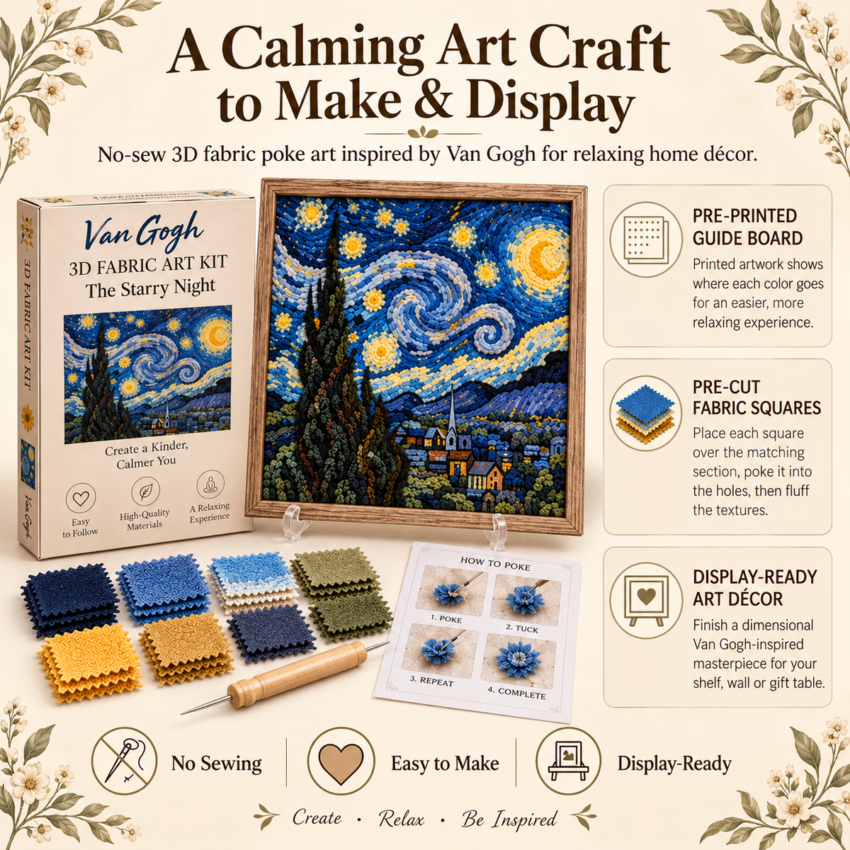 🎨 Van Gogh 3D Fabric Art Kit | Create Your Own Textured Masterpiece