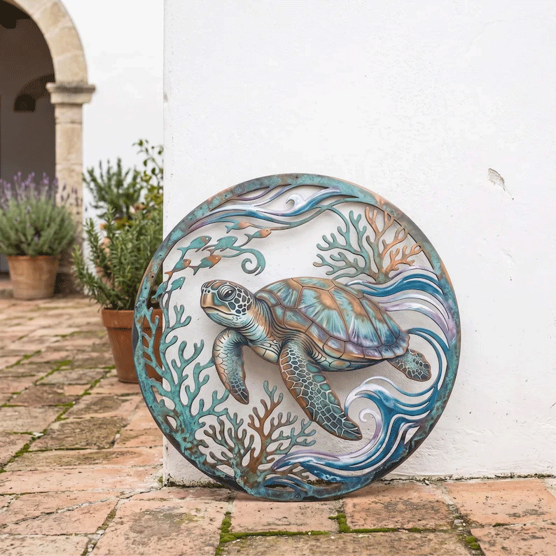 🌅 Golden Harbour Lighthouse Mural – Vintage Coastal-Style Metal Wall Decoration⚓