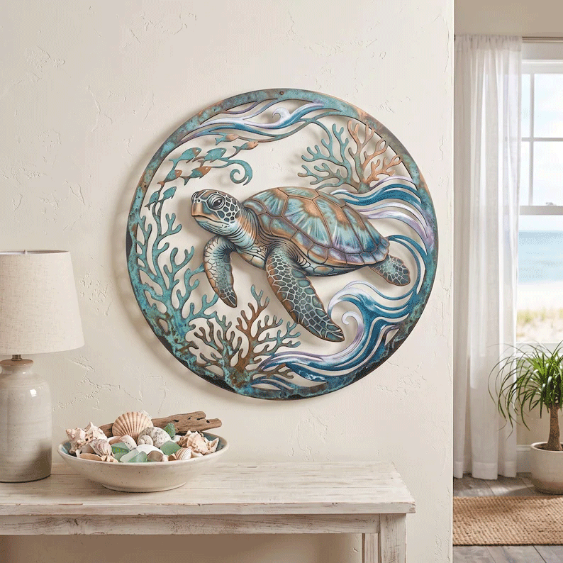 🌅 Golden Harbour Lighthouse Mural – Vintage Coastal-Style Metal Wall Decoration⚓
