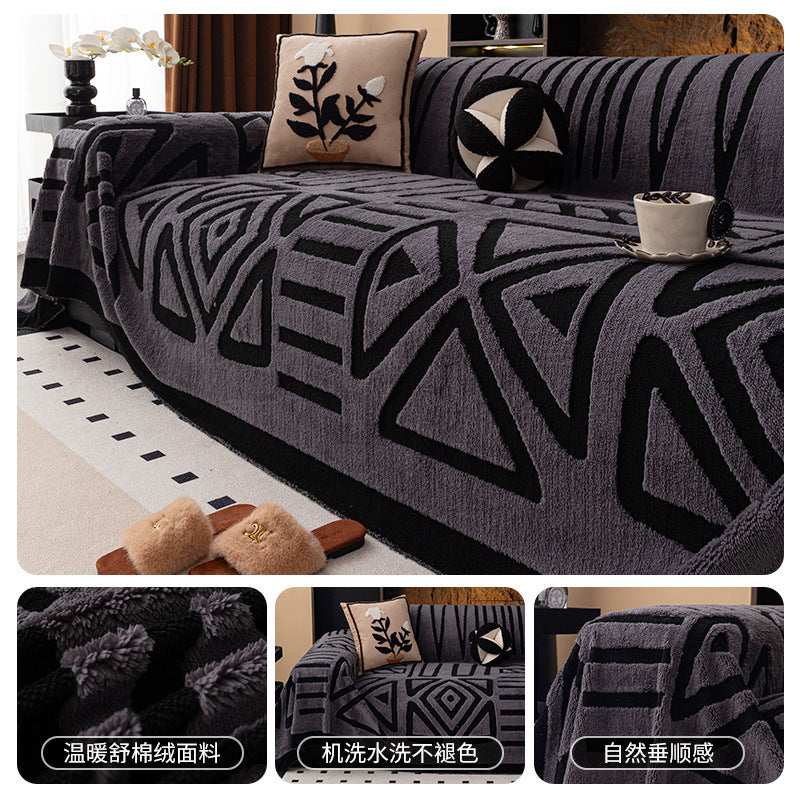 🛋️ ✨ Plush Sofa Throw - Extra Thick & Non-Slip Blanket with Elastic Edges 🍂❄️