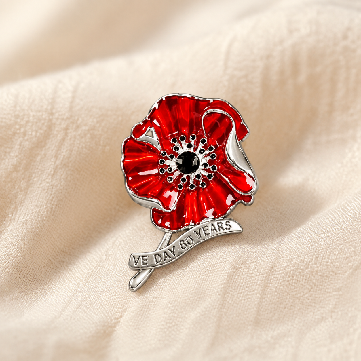 🕊️🌺 80 Years of Freedom — VE Day Anniversary Poppy Brooch