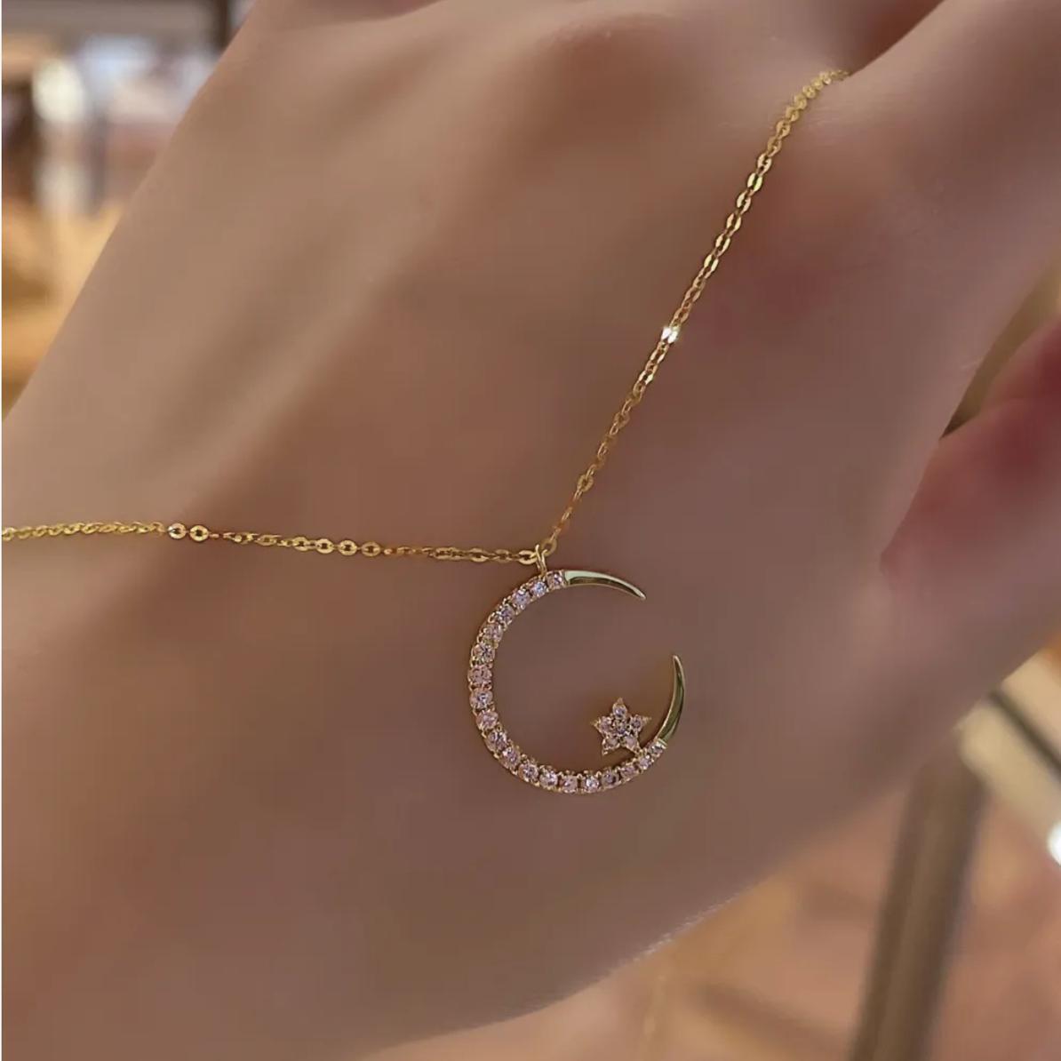 Super Shiny Exquisite Zircon Star Moon Necklace