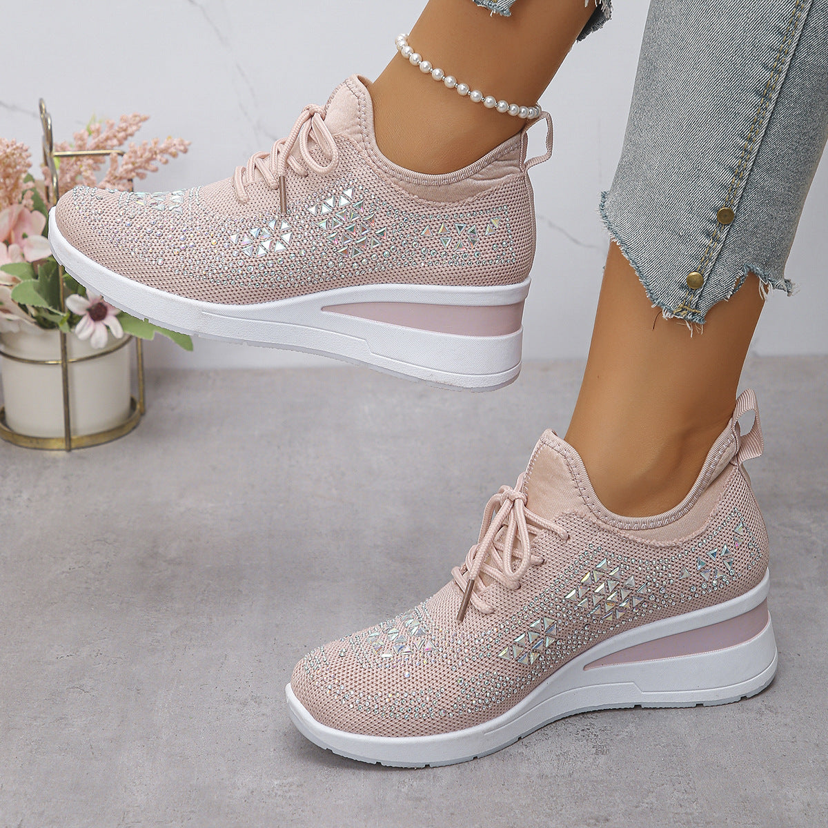 👟 50% OFF! ✨ Breathable mesh sneakers with rhinestone embellishments – Sparkling design, lightweight ventilation & non-slip sole 💎