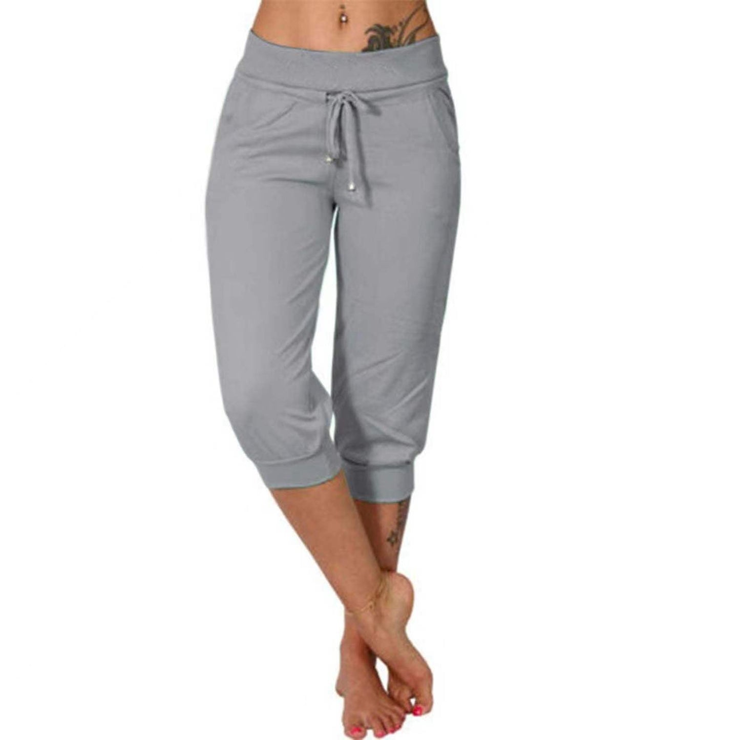 Drawstring Waist Cropped Sweatpants for Lounging