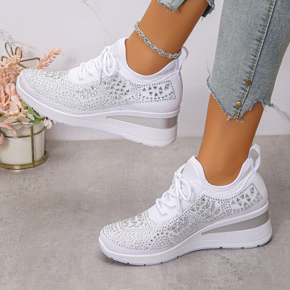 👟 50% OFF! ✨ Breathable mesh sneakers with rhinestone embellishments – Sparkling design, lightweight ventilation & non-slip sole 💎