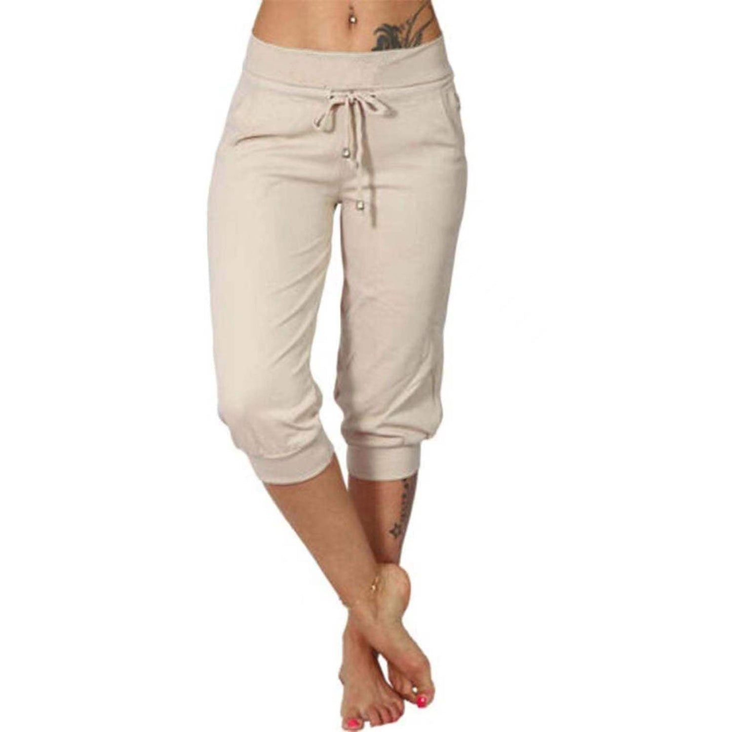 Drawstring Waist Cropped Sweatpants for Lounging