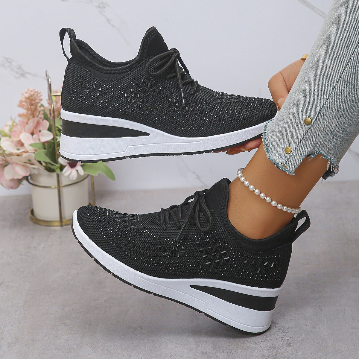 👟 50% OFF! ✨ Breathable mesh sneakers with rhinestone embellishments – Sparkling design, lightweight ventilation & non-slip sole 💎