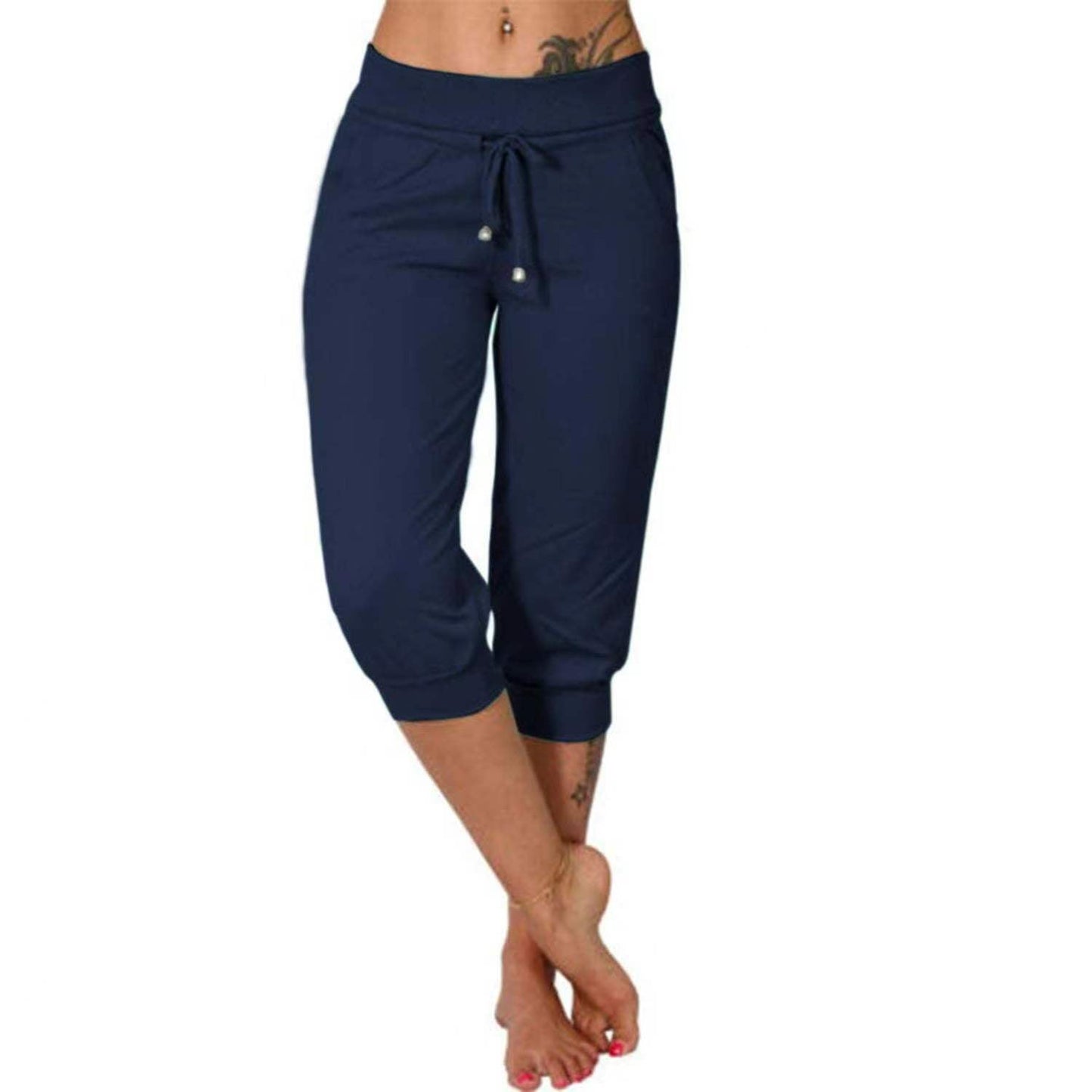 Drawstring Waist Cropped Sweatpants for Lounging