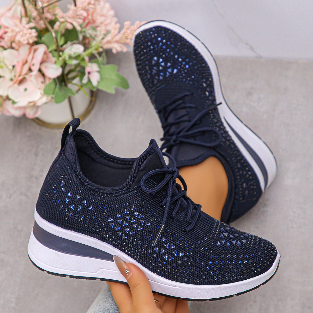 👟 50% OFF! ✨ Breathable mesh sneakers with rhinestone embellishments – Sparkling design, lightweight ventilation & non-slip sole 💎