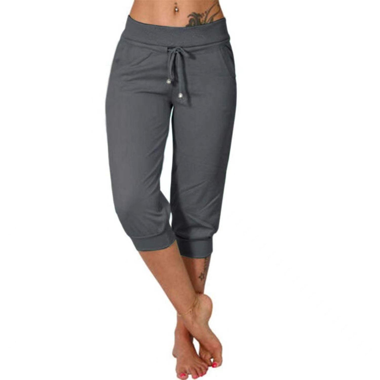 Drawstring Waist Cropped Sweatpants for Lounging