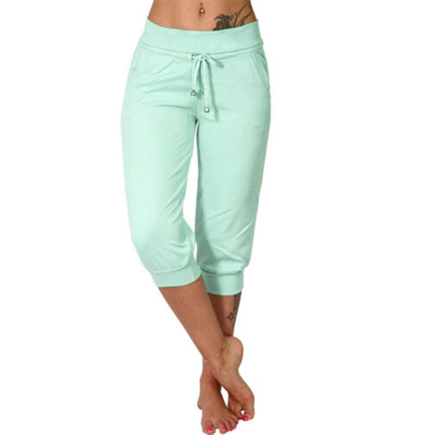 Drawstring Waist Cropped Sweatpants for Lounging