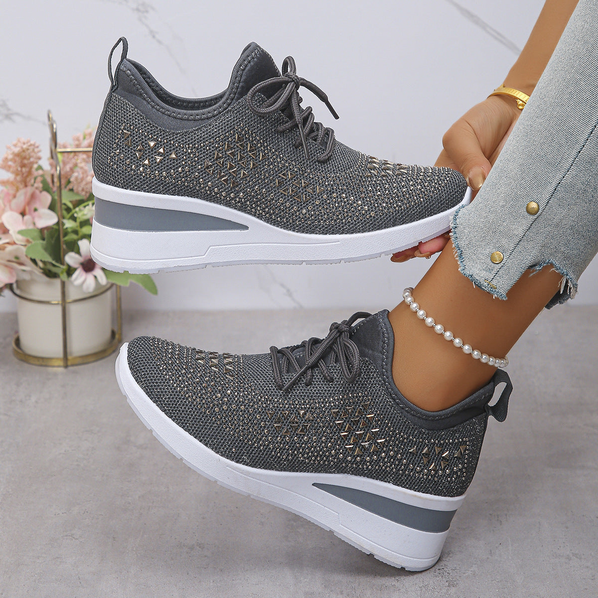 👟 50% OFF! ✨ Breathable mesh sneakers with rhinestone embellishments – Sparkling design, lightweight ventilation & non-slip sole 💎