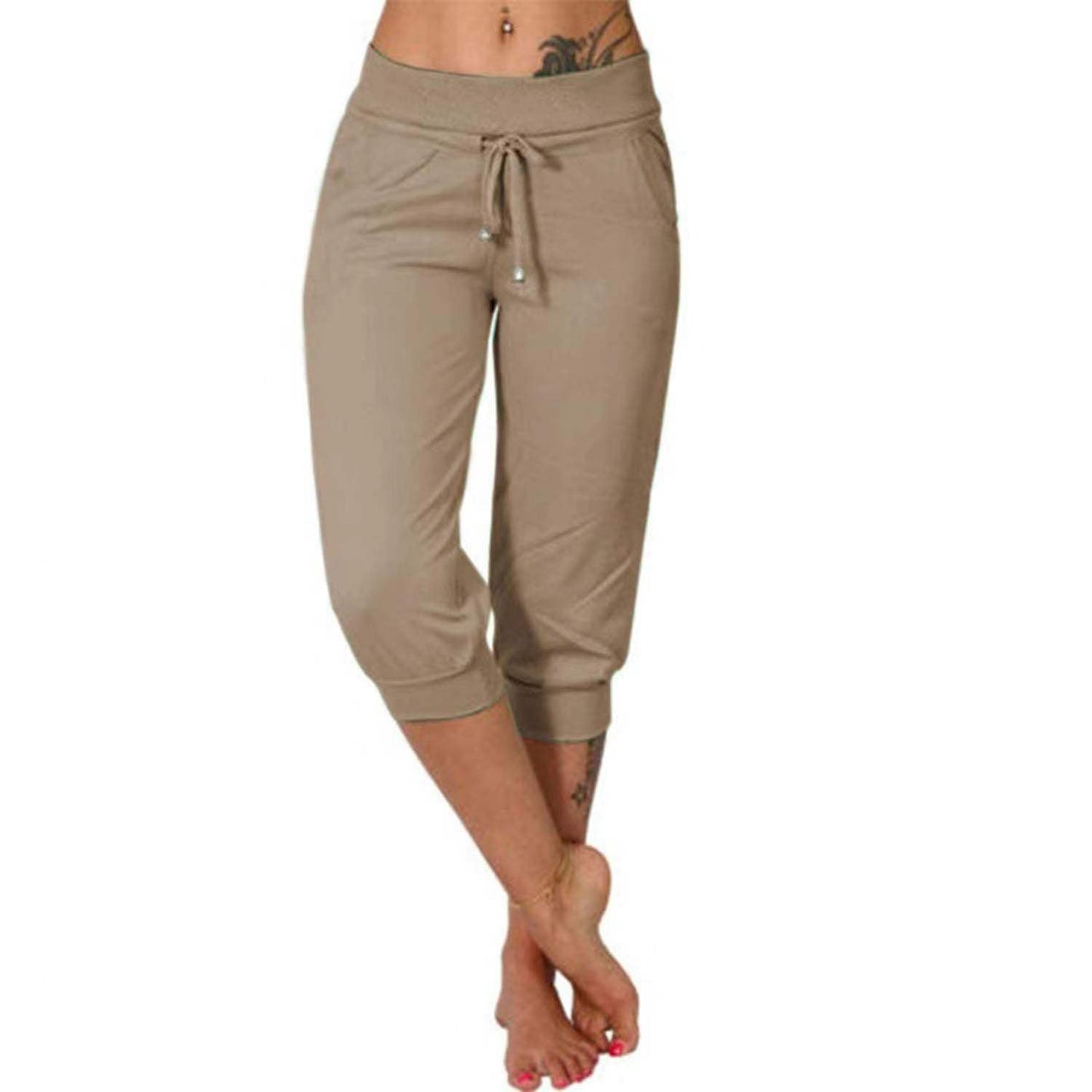 Drawstring Waist Cropped Sweatpants for Lounging