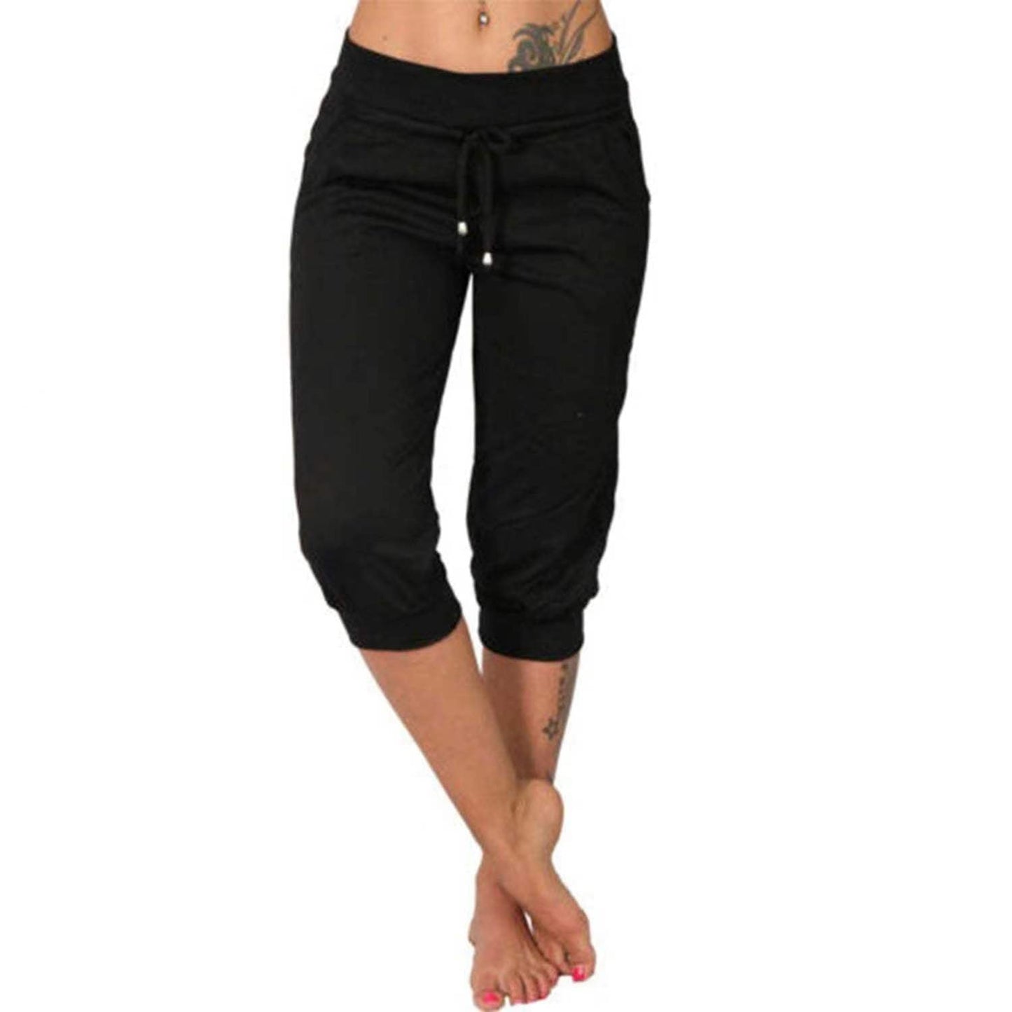 Drawstring Waist Cropped Sweatpants for Lounging