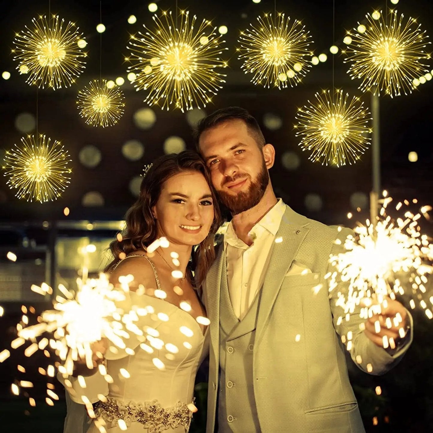 Suspended fireworks-style light decoration, smart LED copper wire string lights, 8 adjustable flashing modes, outdoor garden decoration, outdoor courtyard lighting