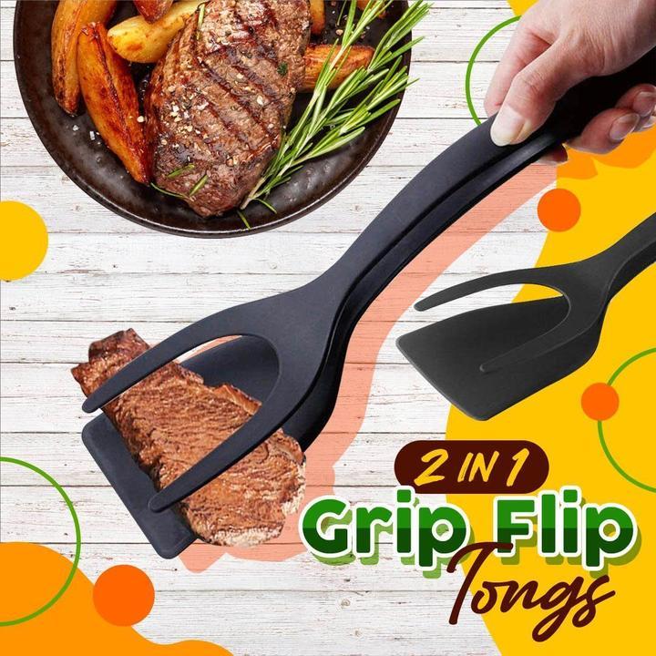 🥘 LIMITED-TIME 50% OFF! 🍳 2-in-1 Grip Flip Tongs with Silicone Tips – Non-Scratch, Non-Stick, Heat-Resistant ✨