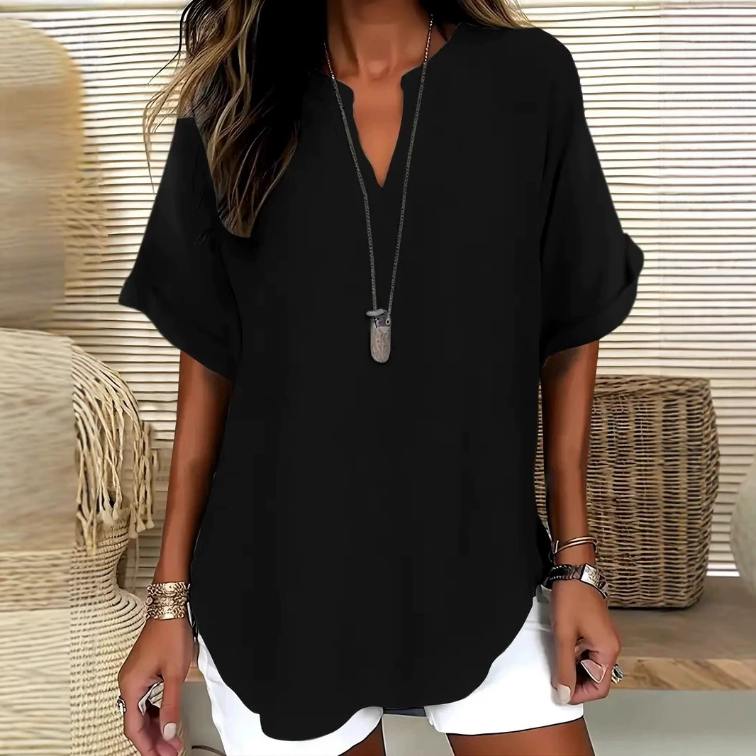 🌸 Spring Sale: 50% OFF 👕 Stylish, Loose-Fit Solid-Color Short-Sleeve Top