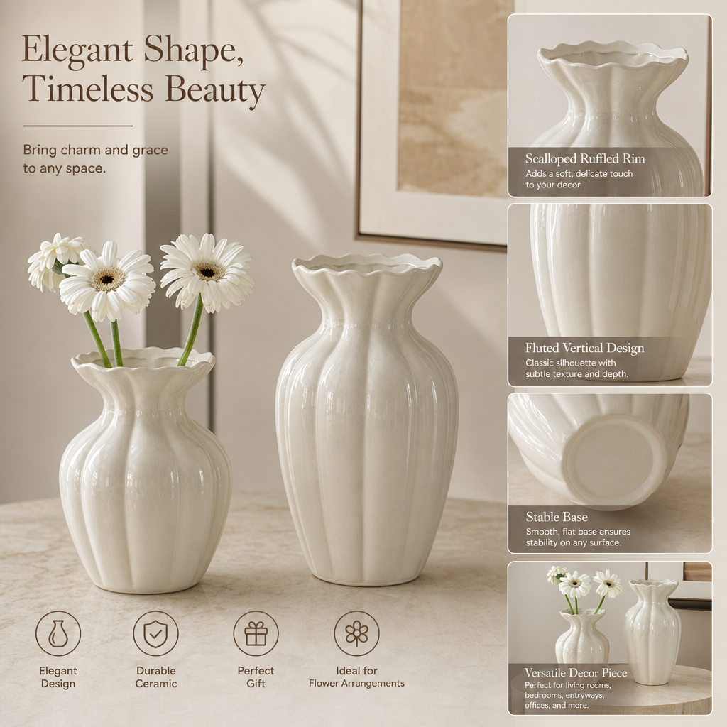 🤍 Luxury Cream-Style Ceramic Vase
