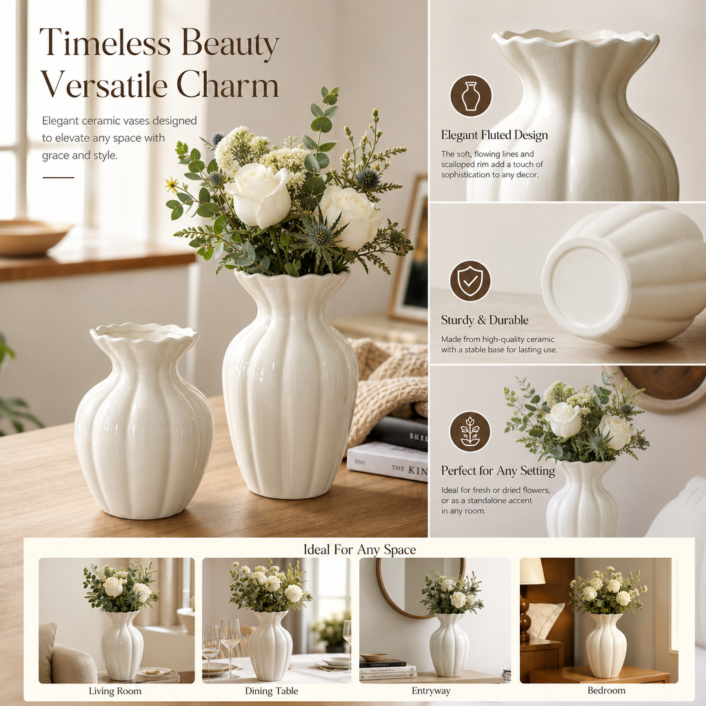🤍 Luxury Cream-Style Ceramic Vase