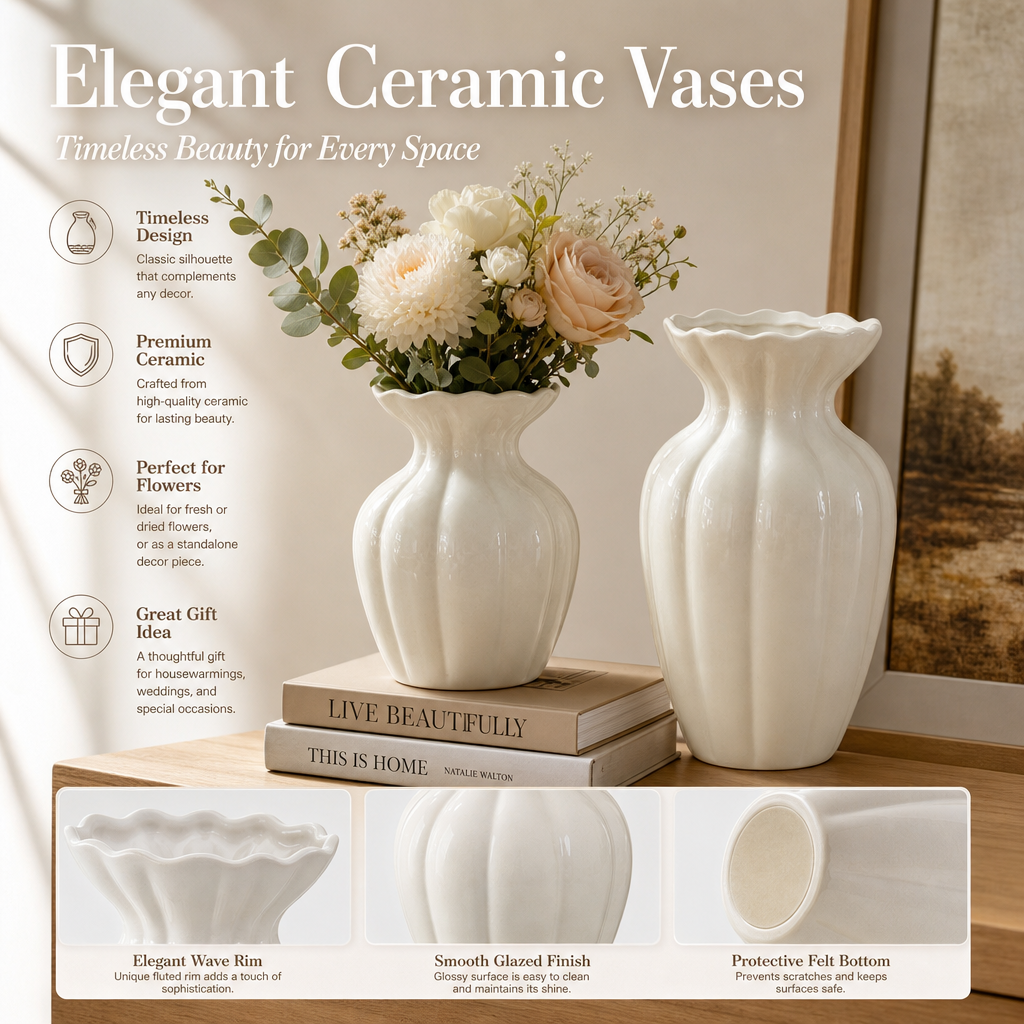 🤍 Luxury Cream-Style Ceramic Vase
