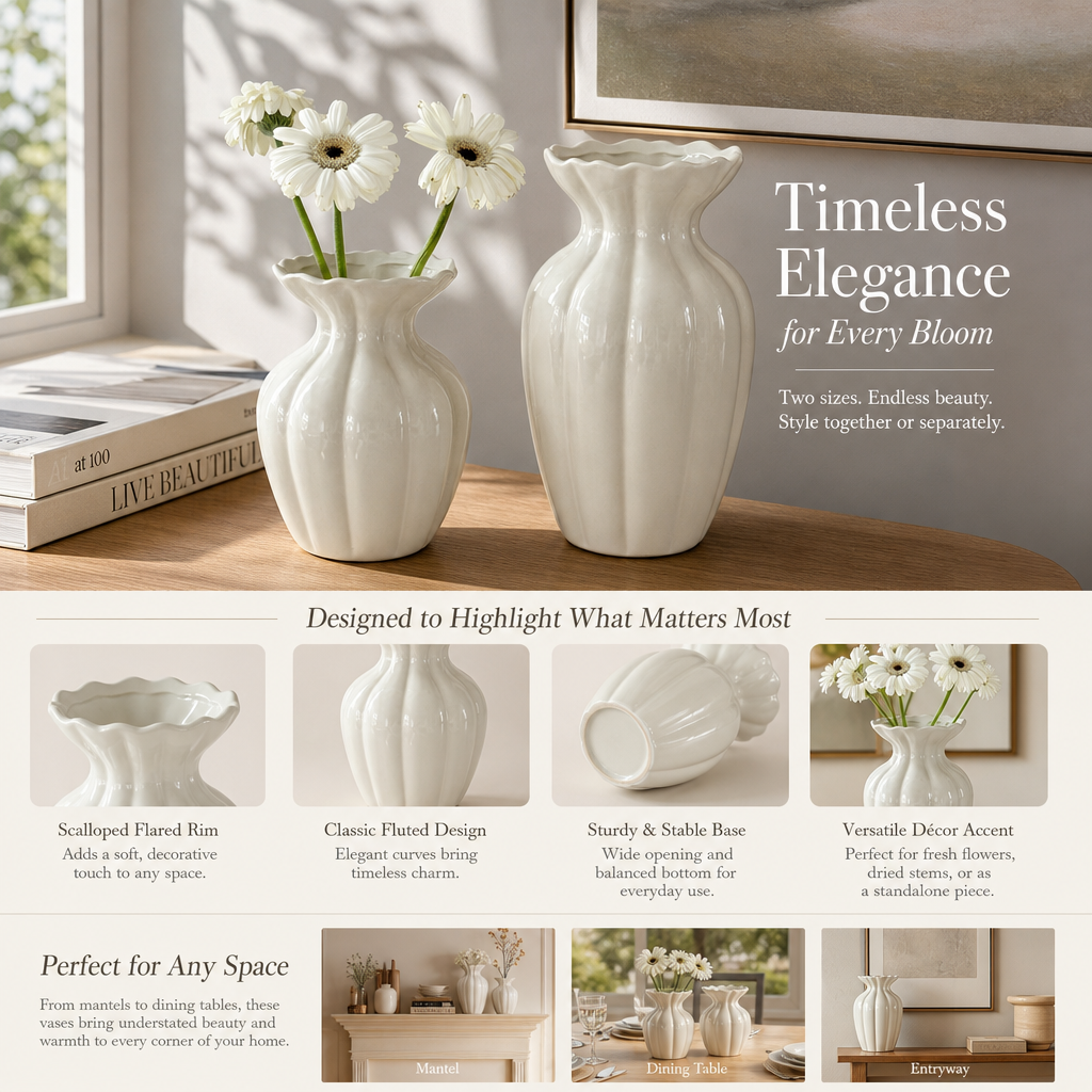 🤍 Luxury Cream-Style Ceramic Vase