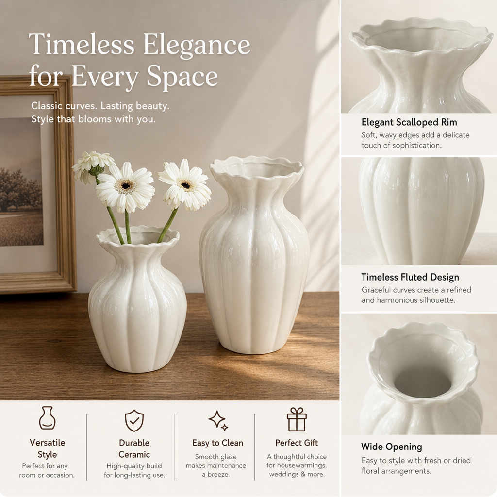 🤍 Luxury Cream-Style Ceramic Vase