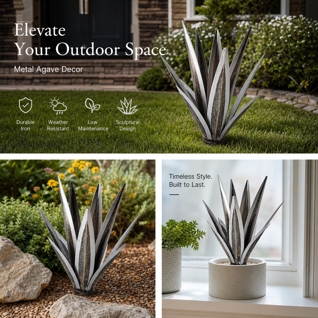 🌵 Rustic Metal Agave Garden Sculpture