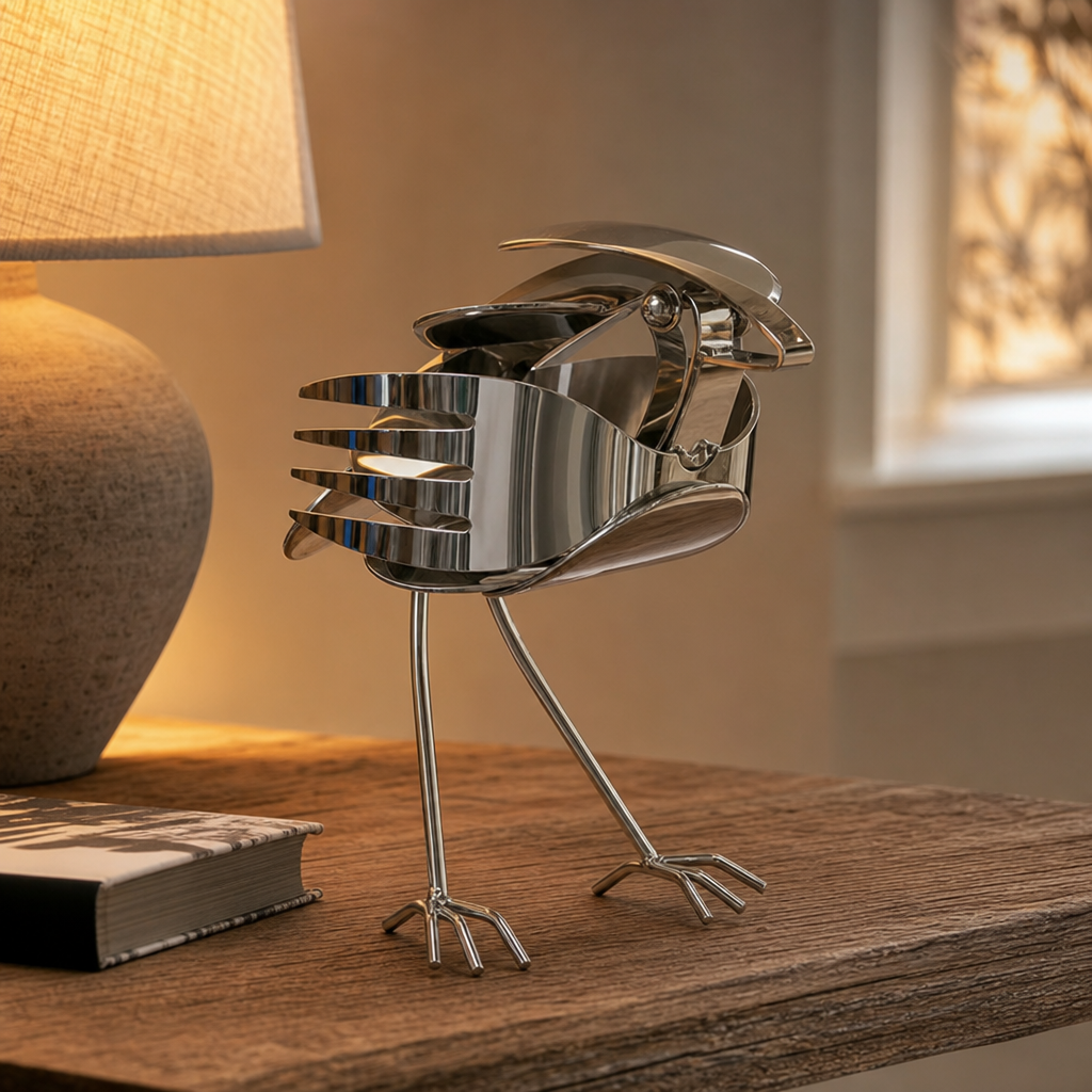 Handcrafted Scrap Metal Robin Sculpture - Unique Metal Bird Art Decor
