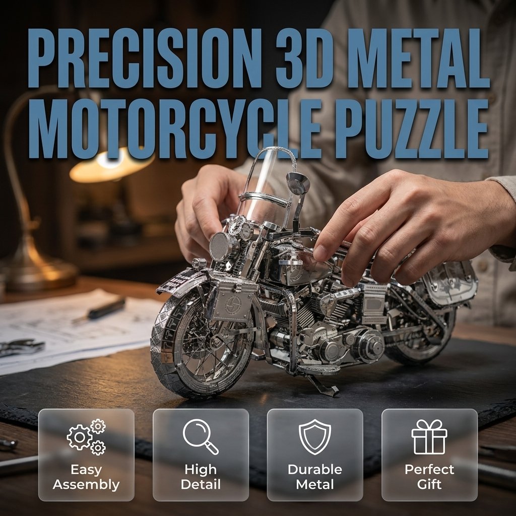 🔥SPECIAL OFFER🔥Silver 3D Metal Motorcycle Construction Puzzle