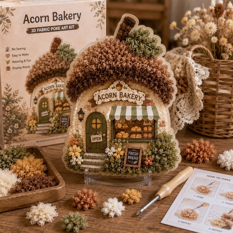 🔥 Ultimo giorno: sconto del 50% – ✨ Kit “Whimsical Village” per arte 3D con tessuto (tecnica Poke Art)