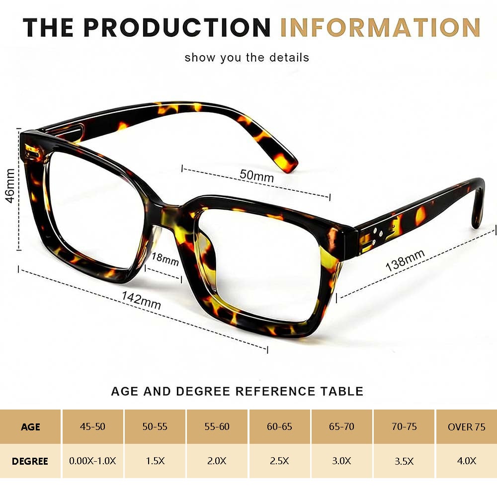 👓3 Pack Tortoiseshell Reading Glasses - Blue Light Blocking Oversized Square Reader