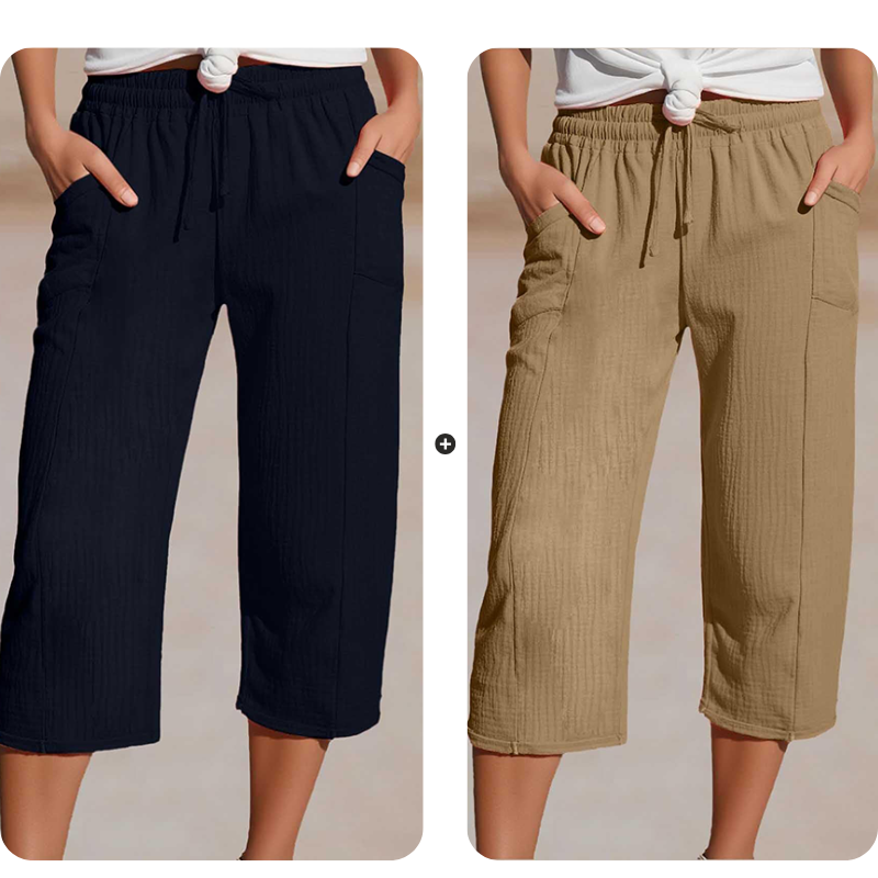 Women's plain-coloured pleated cotton and linen short