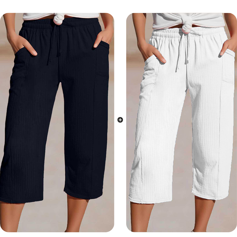 Women's plain-coloured pleated cotton and linen short