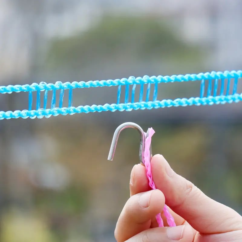 🔥Last Day 50% OFF - Adjustable Windproof Clothesline with Hooks - Portable Heavy Duty Travel Laundry Line for Outdoor, Backyard, Camping & Indoor Drying