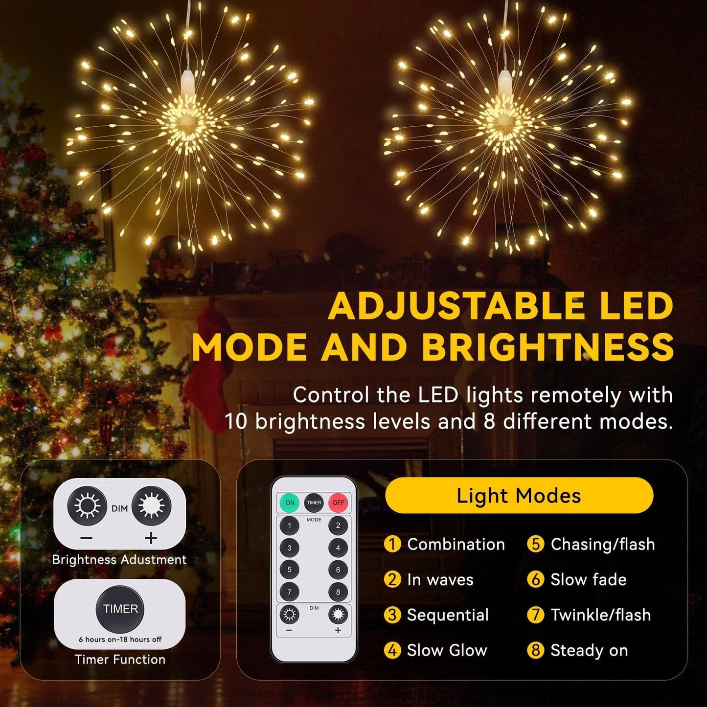 Suspended fireworks-style light decoration, smart LED copper wire string lights, 8 adjustable flashing modes, outdoor garden decoration, outdoor courtyard lighting