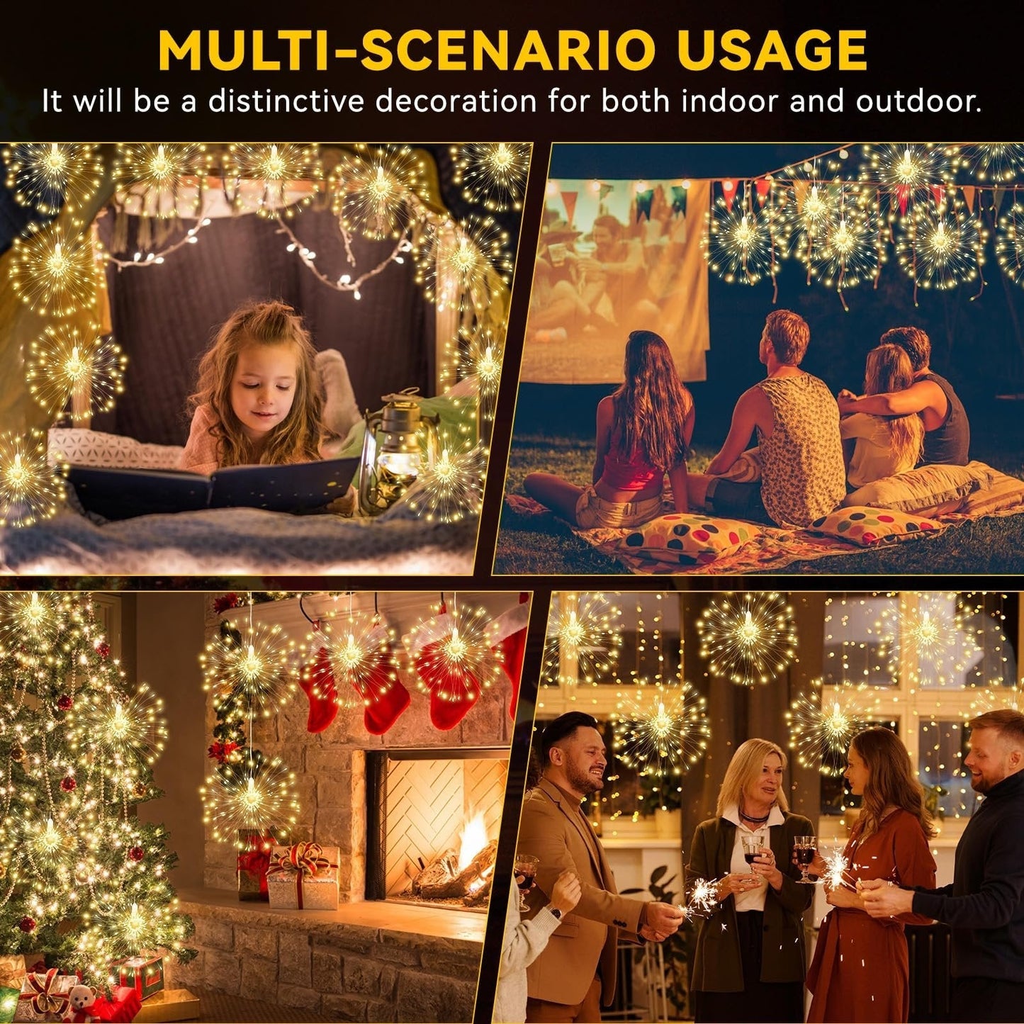 Suspended fireworks-style light decoration, smart LED copper wire string lights, 8 adjustable flashing modes, outdoor garden decoration, outdoor courtyard lighting