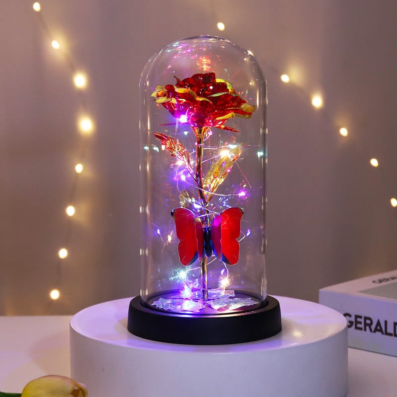 🔥Last day 49% discount – 🌹Eternal butterfly rose in glass dome with LED lighting✨