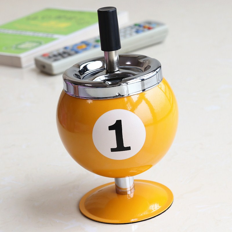 Creative Billiard Ball Metal Ashtray with Lid - Anti-Fly Ash Office Desk Decor