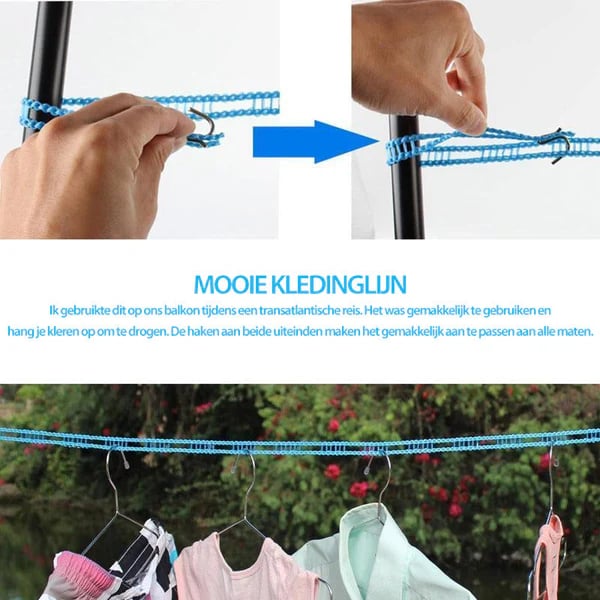 🔥Last Day 50% OFF - Adjustable Windproof Clothesline with Hooks - Portable Heavy Duty Travel Laundry Line for Outdoor, Backyard, Camping & Indoor Drying