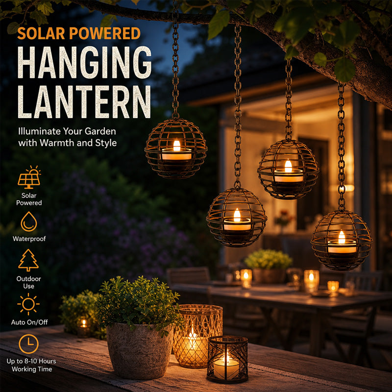 Solar Powered Spherical Candle Lanterns - Metal Hanging Lights for Garden & Patio Decor