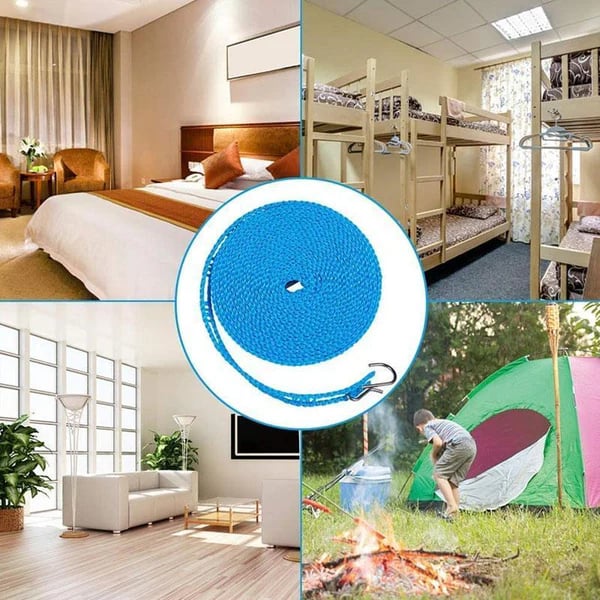 🔥Last Day 50% OFF - Adjustable Windproof Clothesline with Hooks - Portable Heavy Duty Travel Laundry Line for Outdoor, Backyard, Camping & Indoor Drying