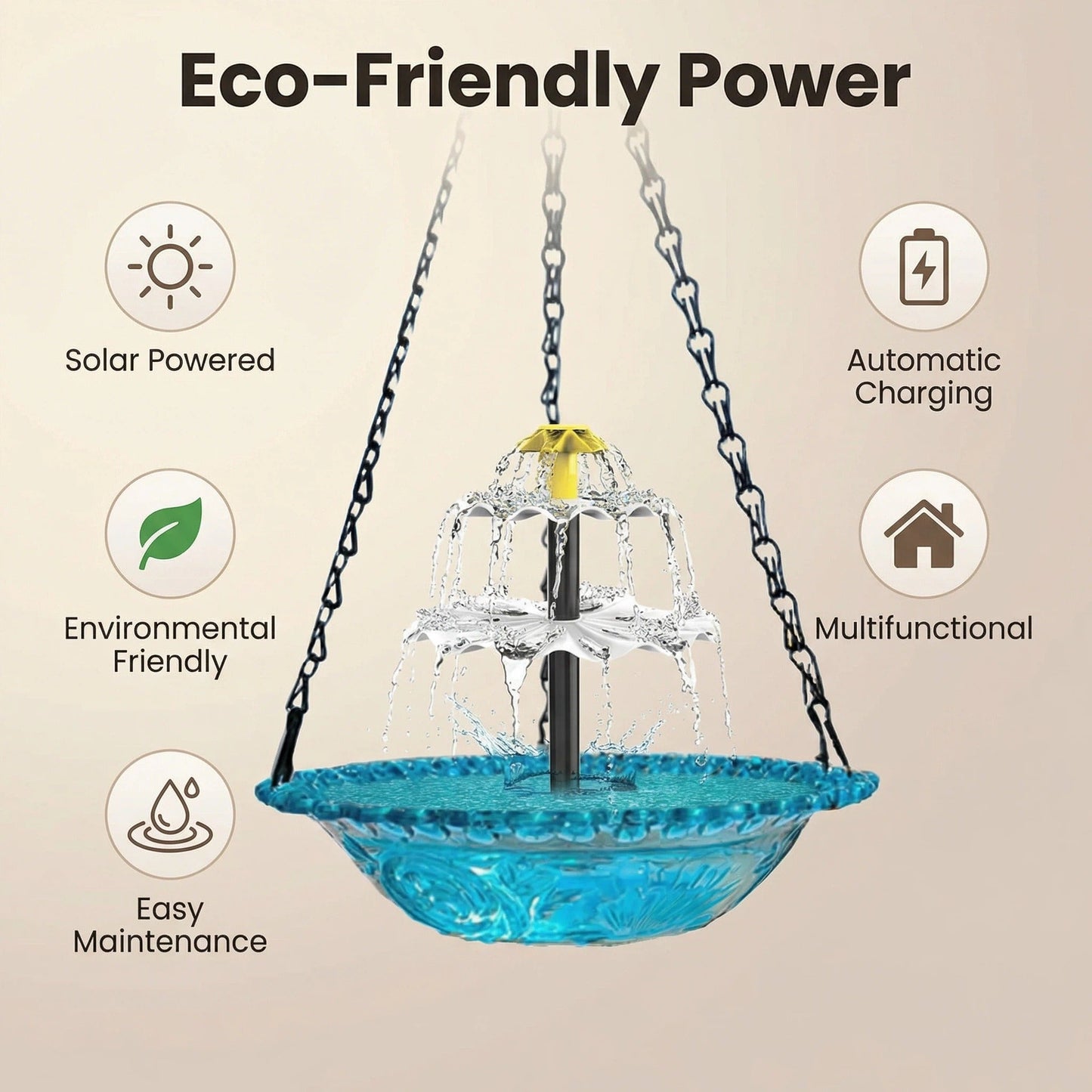 Solar Cascade Hanging Birdbath Fountain