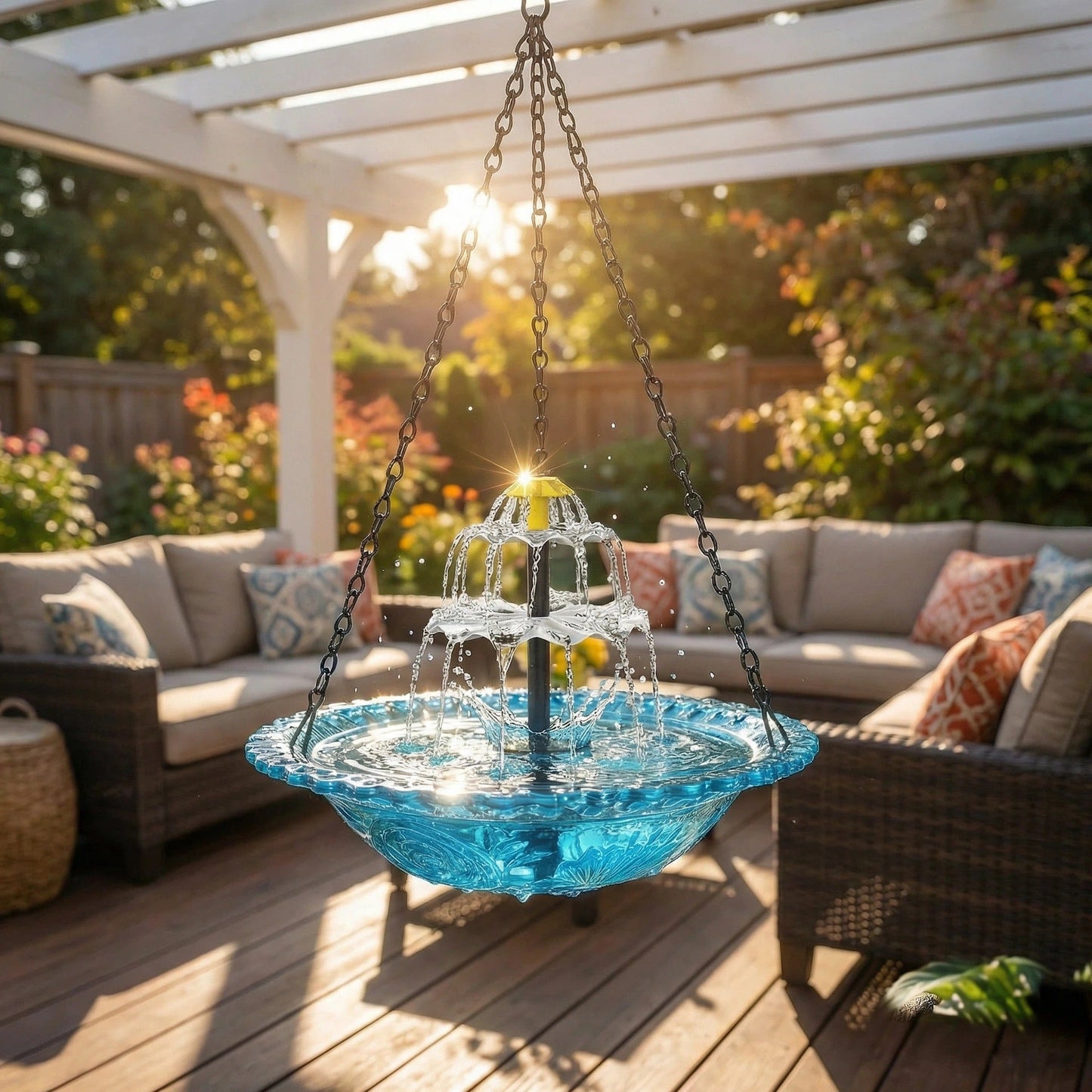 Solar Cascade Hanging Birdbath Fountain