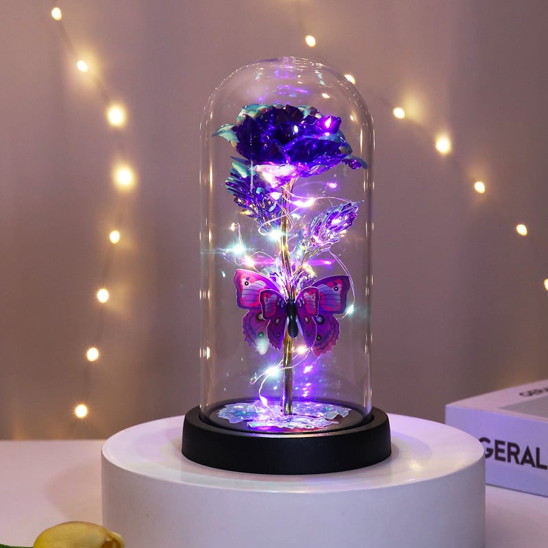 🔥Last day 49% discount – 🌹Eternal butterfly rose in glass dome with LED lighting✨