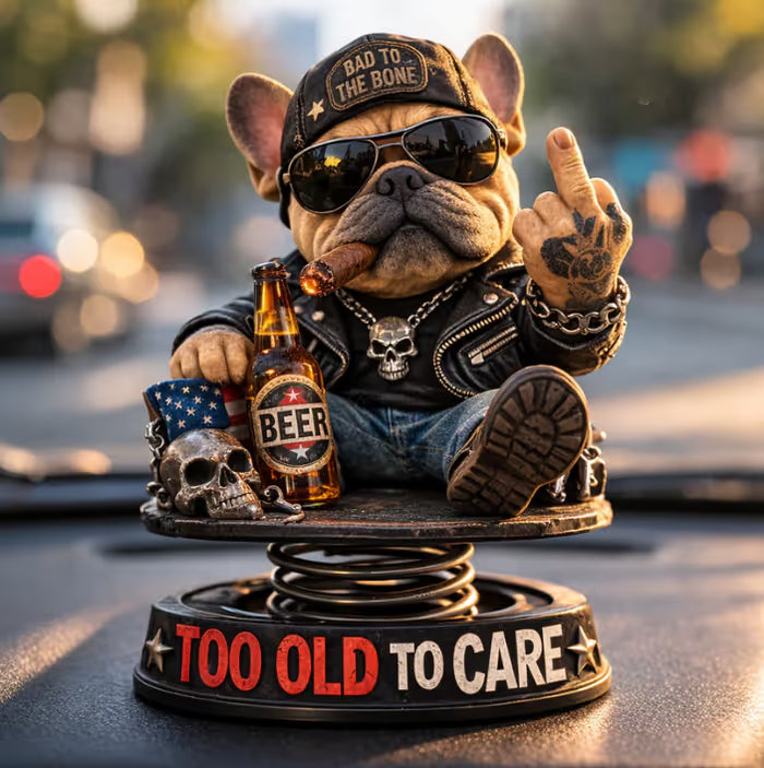 “Too Old To Care” Rebel Eagle Dashboard Bobblehead – Funny Badass Driver Car Ornament