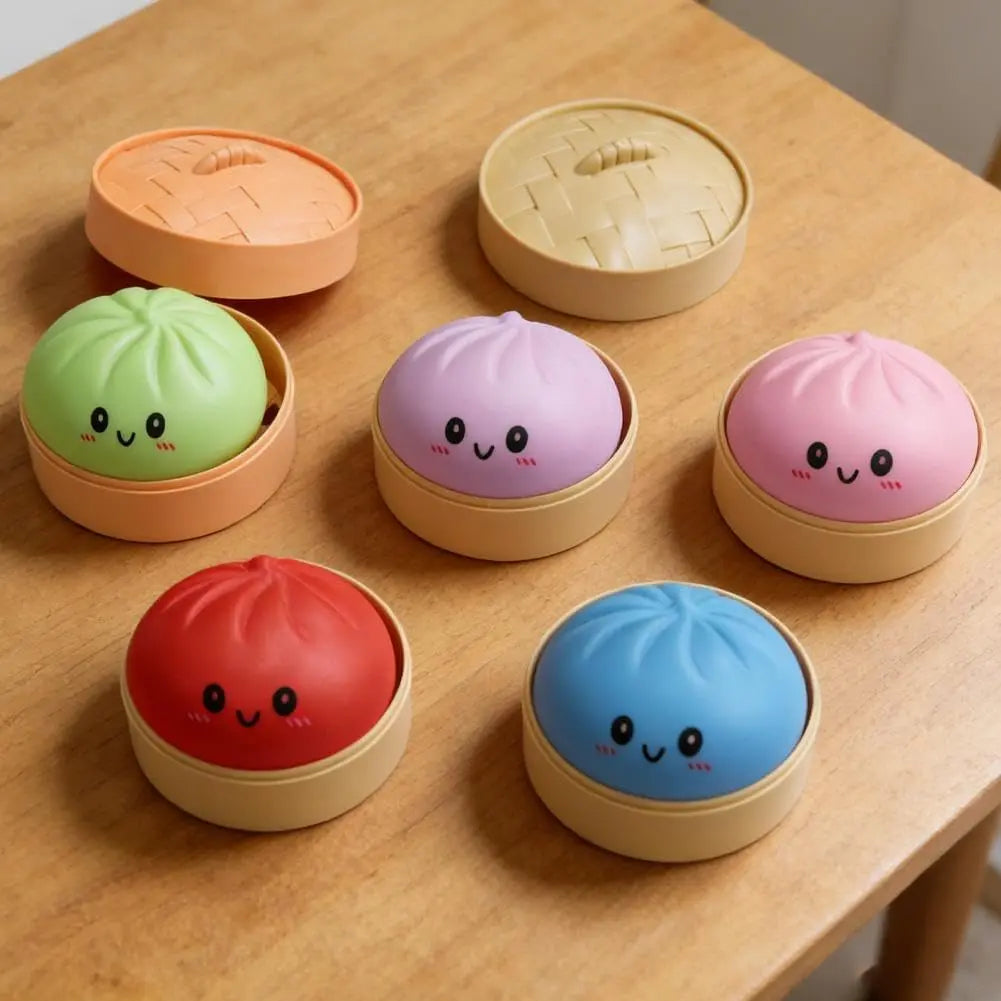 Glitter Dumpling Squishy Box - Cute Anxiety Relief Fidget Toy, with Steamer Box