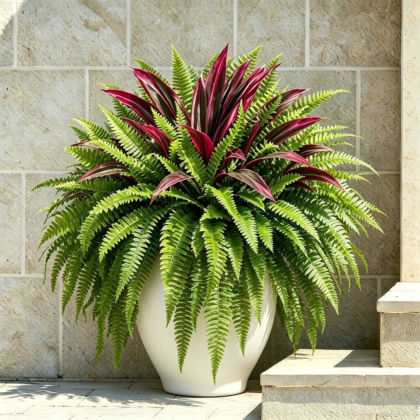 🌿 Lifelike Artificial Fern & Red Dracaena: UV-Resistant Outdoor Plant! ✨