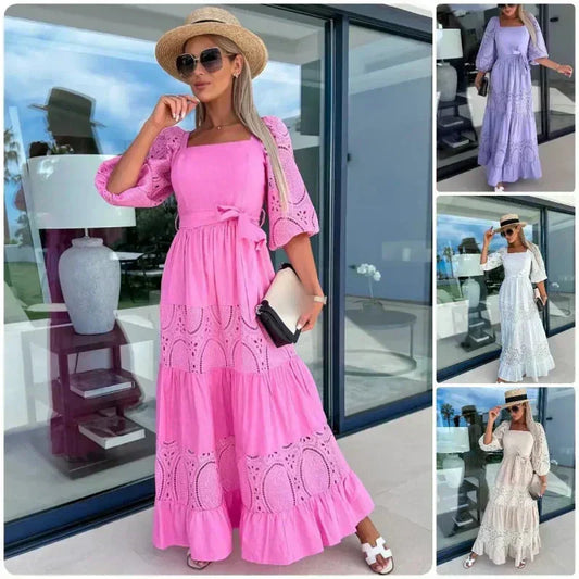Women's Fashion Long Spliced Lace-up Dress