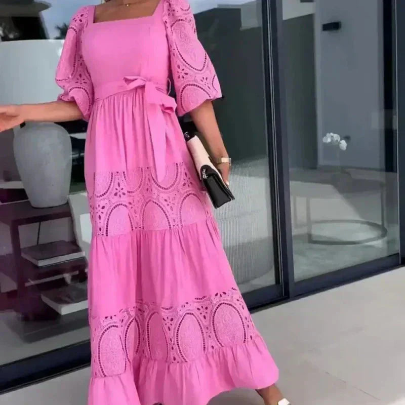 Women's Fashion Long Spliced Lace-up Dress